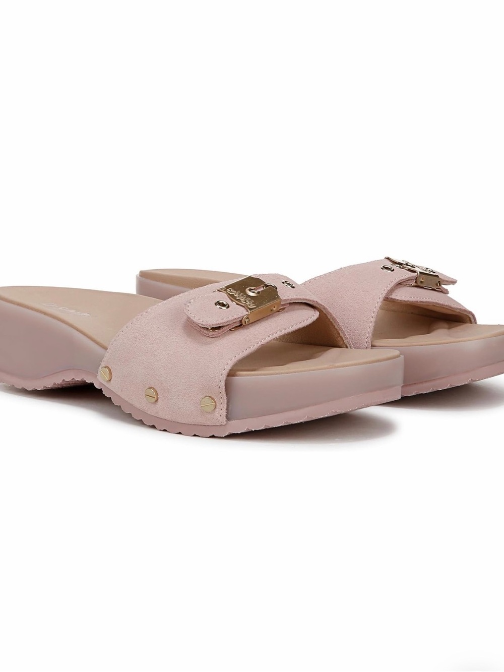 Dr. Scholl's Pink Suede Slide Sandals with Gold Hardware